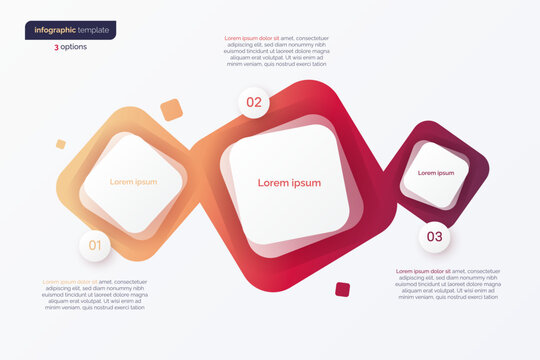 Abstract vector gradient minimalistic infographic template composed of 3 rounded squares