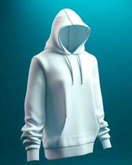 white hoodie blank empty 3d mock-up, blue background сreated with Generative Ai