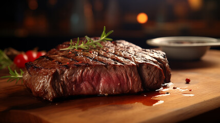 Delicious steak on cozy background picture