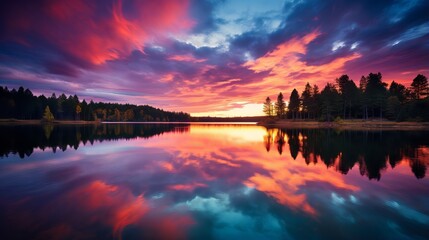 Serene Lake Sunset: Captivating Colors Reflecting on Water, Canon RF 50mm f/1.2L USM Capture