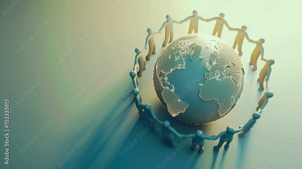 Aufkleber a symbolic representation of global unity and cooperation, featuring interconnected figures surround