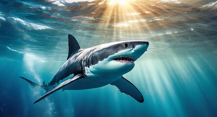 Great White Shark in Under water Sea