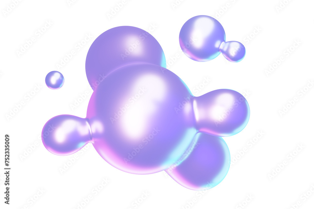 Poster abstract 3d round metaball liquid shape with holographic effect.