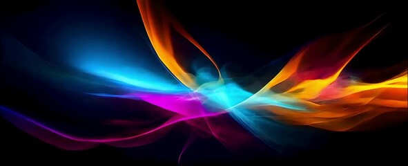 Abstract digital wavy color splash, neon colors with a dark background.