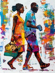 Illustration of people walking, pride colors, rainbow, poster background wallpaper design, walk