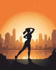 image of a woman stretching before a run with a city skyline in the background сreated with Generative Ai