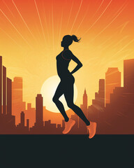 image of a woman stretching before a run with a city skyline in the background сreated with Generative Ai