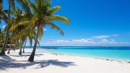 Tropical Paradise: White Sand Beach, Palm Trees, Turquoise Waters - Canon RF 50mm Captured