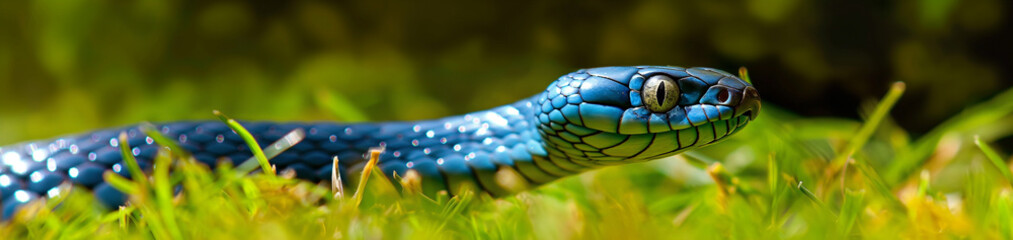 Cobra azul na grama verde - Panorâmico