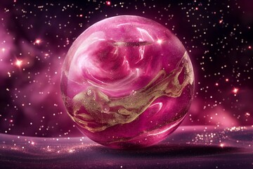 Enchanting Pink Crystal Ball with Sparkles and Glitter on a Mystical Starry Background for Fantasy and Magic Concepts