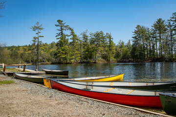 Bon Echo Provincial Park landscape image with Mazinaw lake view and canoes in Ontario, Canada.