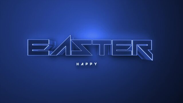 A vibrant blue neon sign saying Happy Easter in a futuristic font glows against a dark blue backdrop, creating a captivating and eye-catching image