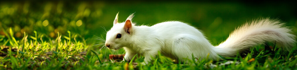 Esquilo branco na grama verde - Panorâmico