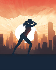 image of a woman stretching before a run with a city skyline in the background сreated with Generative Ai