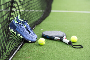  Paddle tennis and artificial grass, close up image
