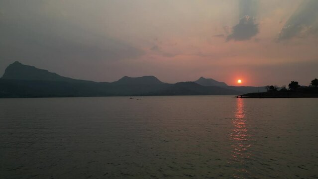 Pawna lake Pune drone sunset view