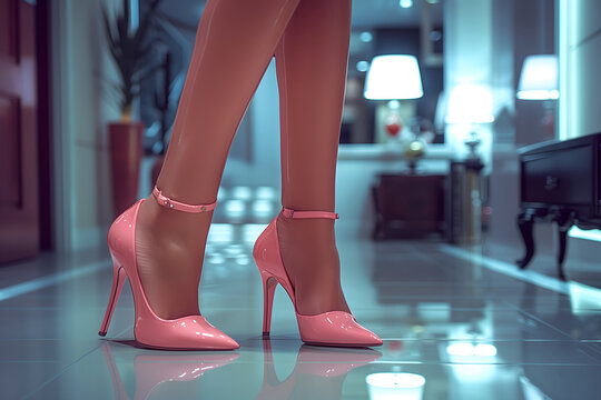 Close Up of Womans Legs Wearing High Heels