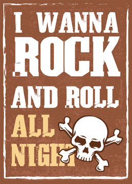 Vector Illustration of Skull and Rock and Roll text with Hand Drawing Style Available for Poster
