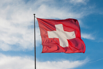 Schweizerfahne im Wind, Rigi-Kulm Schweiz