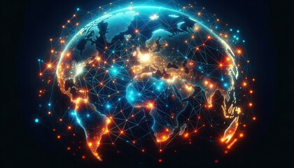 Global Connectivity Concept with Glowing Network and World Map
