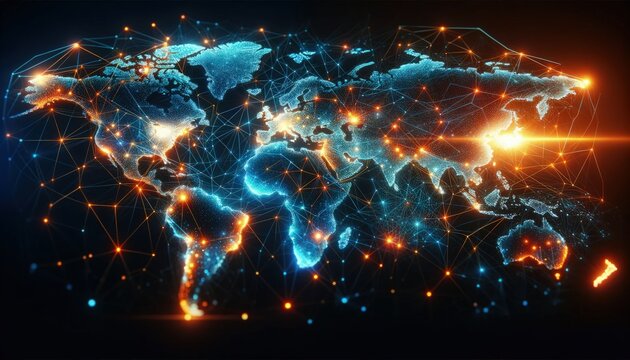 Global Connectivity Concept with Glowing Network and World Map
