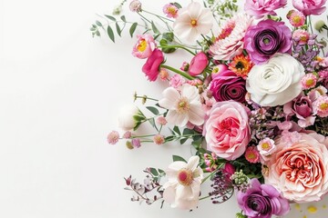 A boquet of flowers on a white background.