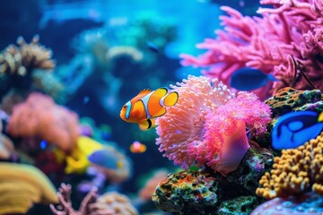 Obraz na płótnie Canvas A colorful aquarium background with beautiful fish.
