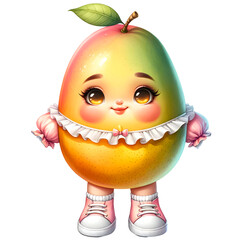Cute Mango fruit character wearing cute pastel outfit clipart.
