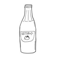 Ketchup sauce in bottle outline icon vector illustration. Line hand drawing tomato ketchup condiment for BBQ