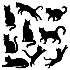 Vector illustration. Silhouette of cats set.