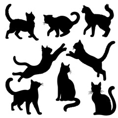 Vector illustration. Silhouette of cats set.