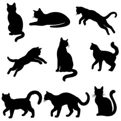 Vector illustration. Silhouette of cats set.