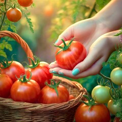 Kobieta zrywająca pomidory