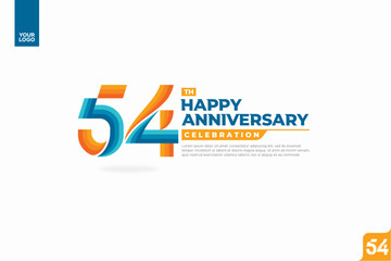 54th happy anniversary celebration with orange and turquoise gradations on white background.