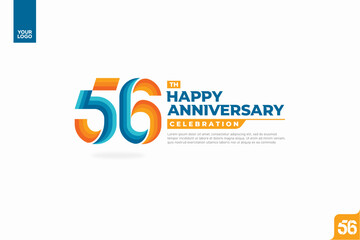 56th happy anniversary celebration with orange and turquoise gradations on white background.