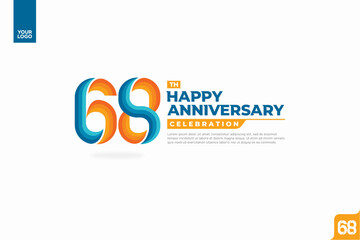 68th happy anniversary celebration with orange and turquoise gradations on white background.