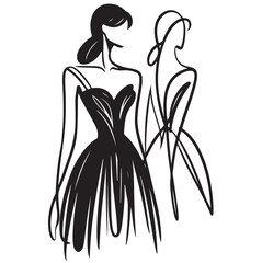 Fashion models silhouettes sketch hand drawn , vector illustration