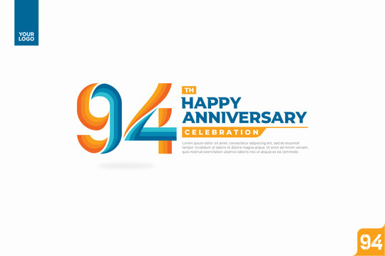 94th happy anniversary celebration with orange and turquoise gradations on white background.