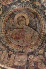 Pantocrator fresco by Trpo from AD 1806 on one of the Holy Archangels Church cupolas ceiling, Saint Naum Monastery. Ohrid-North Macedonia-267