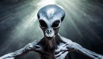 Fototapeten A blue big-eyed alien, scary creature, from other planet, galaxy, ufo © dmnkandsk