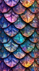 Background Texture Pattern in the Style of Mythical Beast Scales - Imaginary beast scale textures in vibrant colors for fantastical designs created with Generative AI Technology