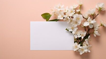 A paper envelope with flowers on the table. View from above. An invitation, a postcard and a letter.