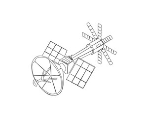 Continuous one line drawing of Outer Space Satellite. satellite communications from earth orbit in simple outline illustration. Editable stroke.