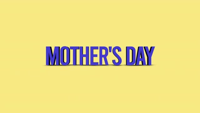A vibrant image with floating blue letters spelling Mothers Day on a yellow background, showcasing a stylized font in a celebratory manner