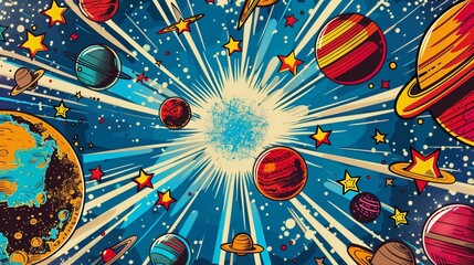 Fototapeta premium Comic Style Planetary Explosion - Retro Space Illustration