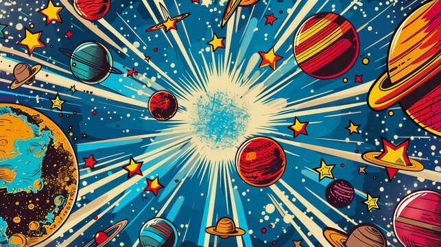 Comic Style Planetary Explosion - Retro Space Illustration