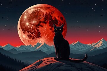 Fototapeta na wymiar A cat with red eyes under the moonlight
