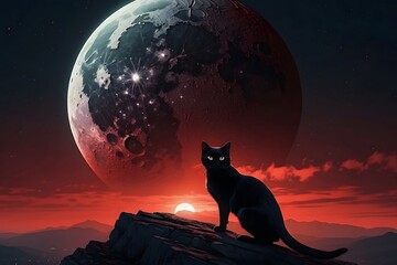 A cat with red eyes under the moonlight