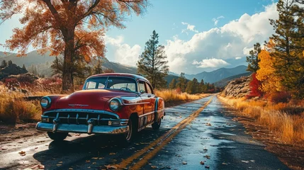 Fotobehang Classic Vintage Car on an open road © thesweetsheep