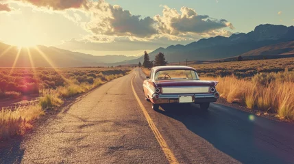 Deurstickers Classic Vintage Car on an open road © thesweetsheep